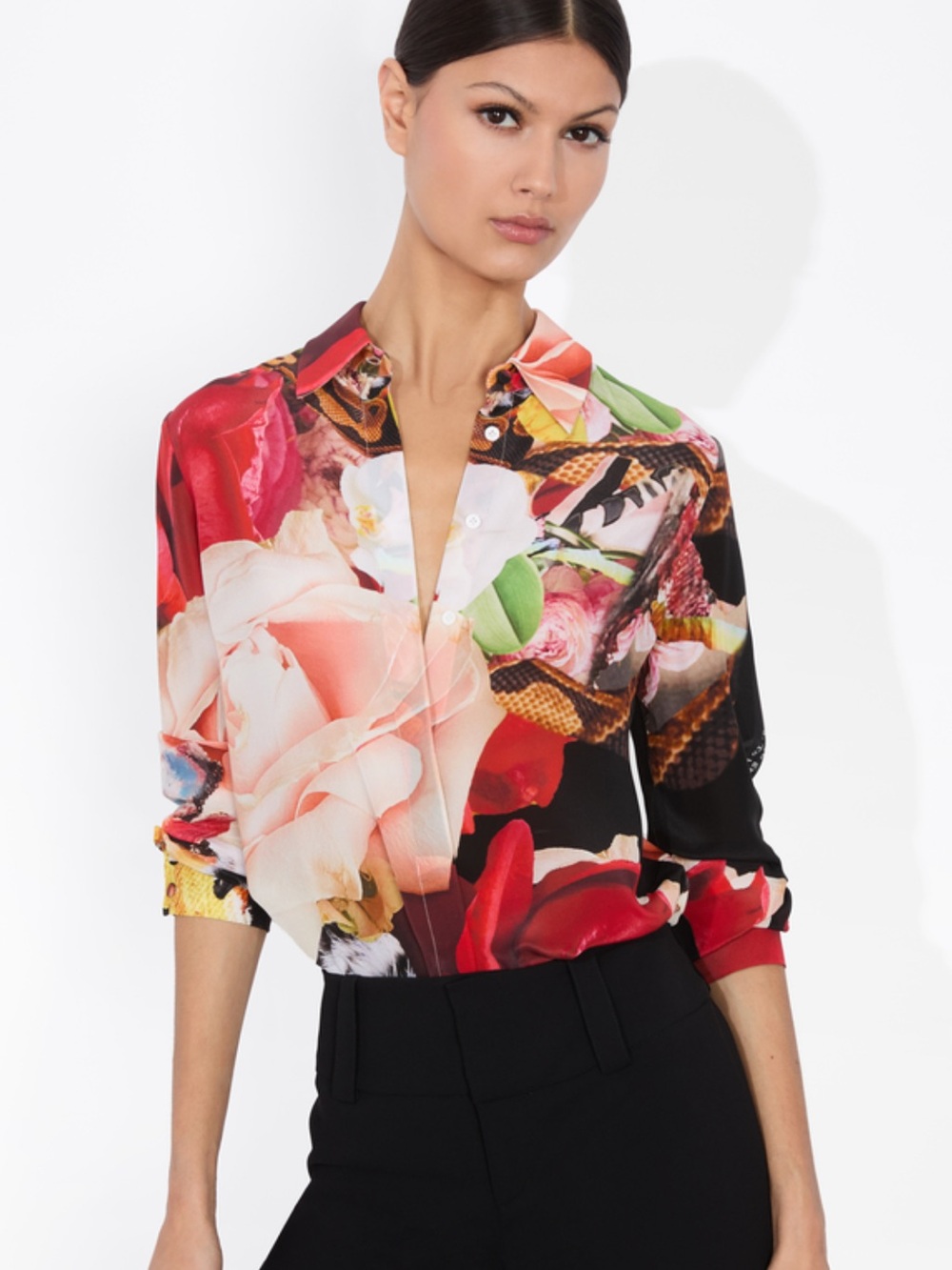 Alice + Olivia x Kelly Dabbah Willa Placket Silk Top